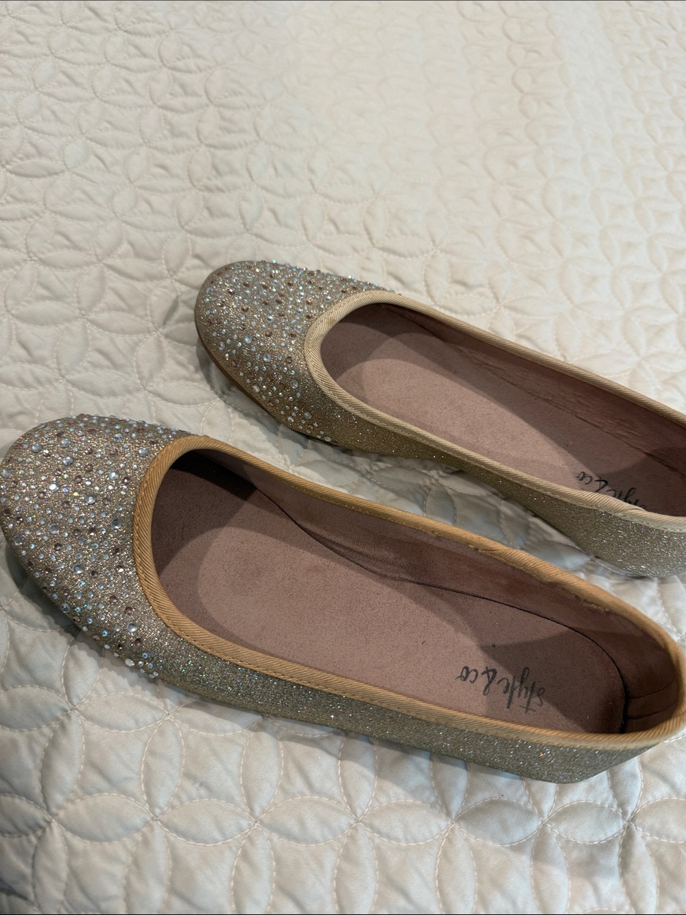 Style & Co. Champagne Glitter Rhinestone Ballet Flats